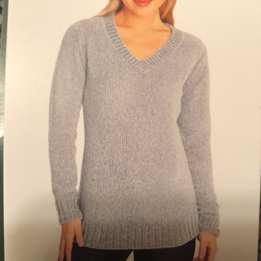 Orvis S Silver Gray Classic Collection Chenille Knit V-Neck Sweater